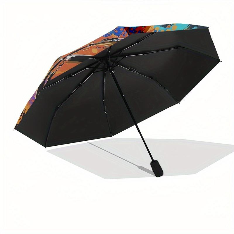 Basketball, Splash Art Automatic folding umbrella  simple eight rib design, bright color pattern, durable iron frame, ideal for travel and o