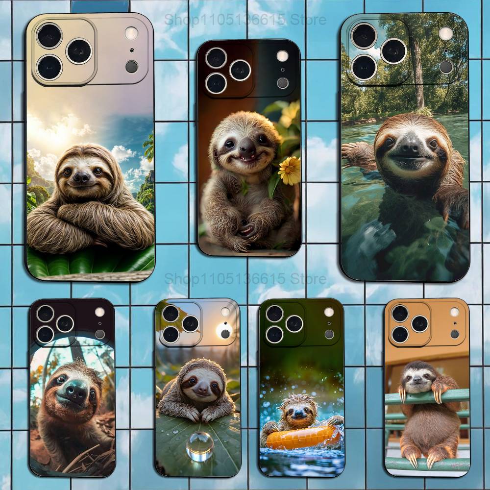 Animal Funny Sloth Cute Phone Case For iPhone 17,16,15,14,13,12,11 Plus,Pro Max,XS,X,XR,SE,Mini,8,7,Soft Silicone Black Cover