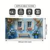 2D Flachdruck Blaue Fassaden-Kulisse, Aquarell-Hortensienhaus Fotografie-Hintergrund für Veranstaltungen