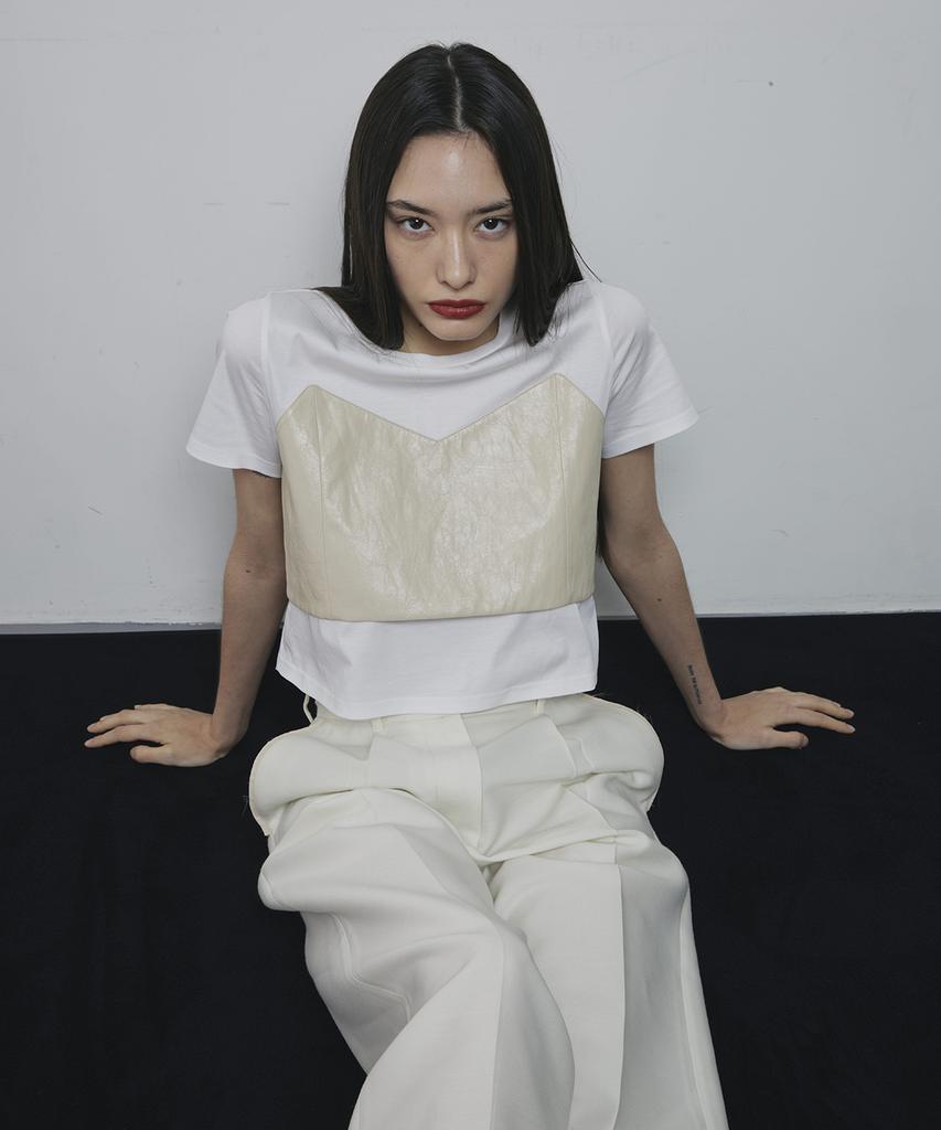 OEUVA Off-White Peach Detail Silk Wool Pants