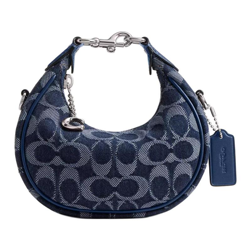 Coach JONIE 15 Logo Print Silver Hardware Signature Denim Shoulder Crossbody Tote Mini Women's Blue