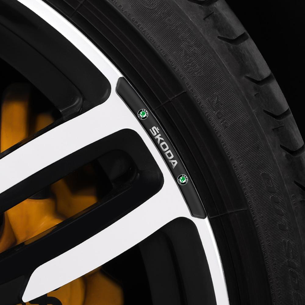 WOHE7 4Pcs Car Aluminium Wheel Stickers Wheel Rim Decoration Strips Accessories For Skoda Kodiaq Octavia Enyaq Kamiq Scala Rapid VRS 3