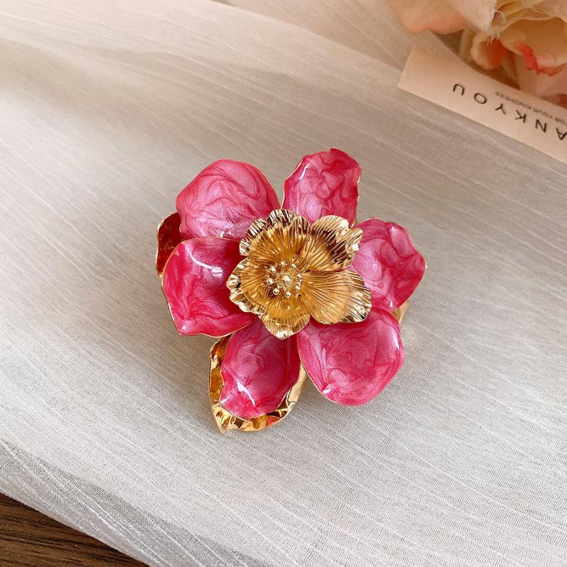 European and American Metal Wind Dripping Oil Flower Opening Ring Niche High-end Ring Small Fresh and Sweet Jewelry Women