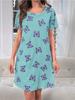 Casual Butterfly 3D Printed Short Sleeve Round Neck T-Shirt Dress Summer Women's Plus Size Student Skirt