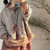 Women Vintage Hooded Shirts Solid Color Patchwork Pockets Spring Chinese Style Button Soft Blouses