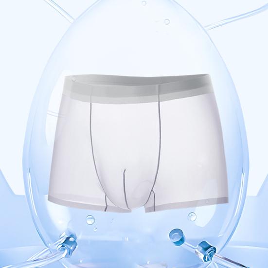 Men Boxer Underwear Elastic Mid-Waist Breathable Slim Fit Shorts Briefs Pure Color U-Convex Design Ultra Thin Seamless Mesh Yarn Panties Daily Wear