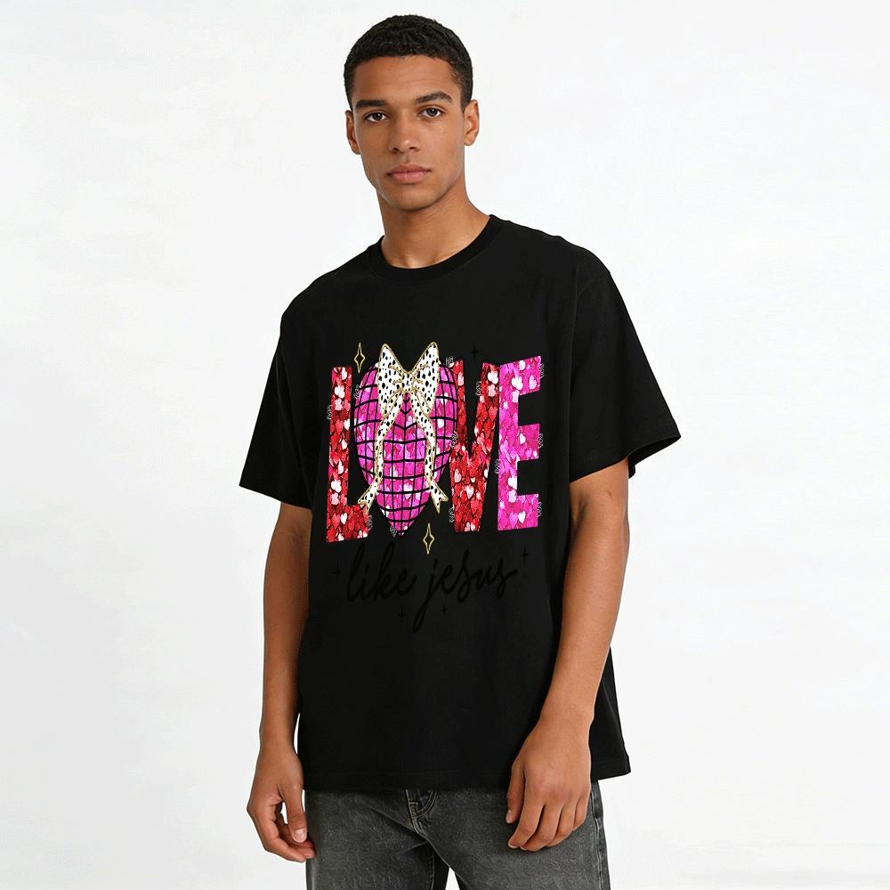 Love Like Jesus Heart Print Casual Tee Christian Valentine's Top Pure Cotton T-shirt