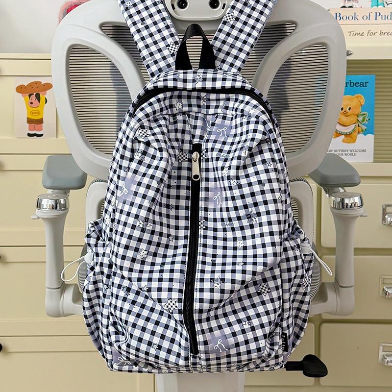 Cartable Sac à dos à carreaux de grande valeur Élève de collège Fille Lycéen Sac à dos léger décontracté Élève de primaire coréen