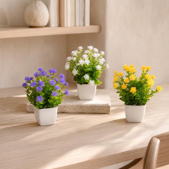 Umbra Studio Simulated Potted Plants, Mini Eucalyptus And Camellia Buds Plant, Maintenance-Free Fake Plants for Desktop Windowsill Balcony Decor