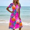 Women’s Tropical Leaf Print Short Sleeve V Neck Midi Dress Casual Loose Fit Lightweight Summer Dress