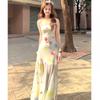 Color Printed Suspender Dress Women's Vacation Super Fairy Beautiful Waist Thin Fishtail Dress 2026 Summer New