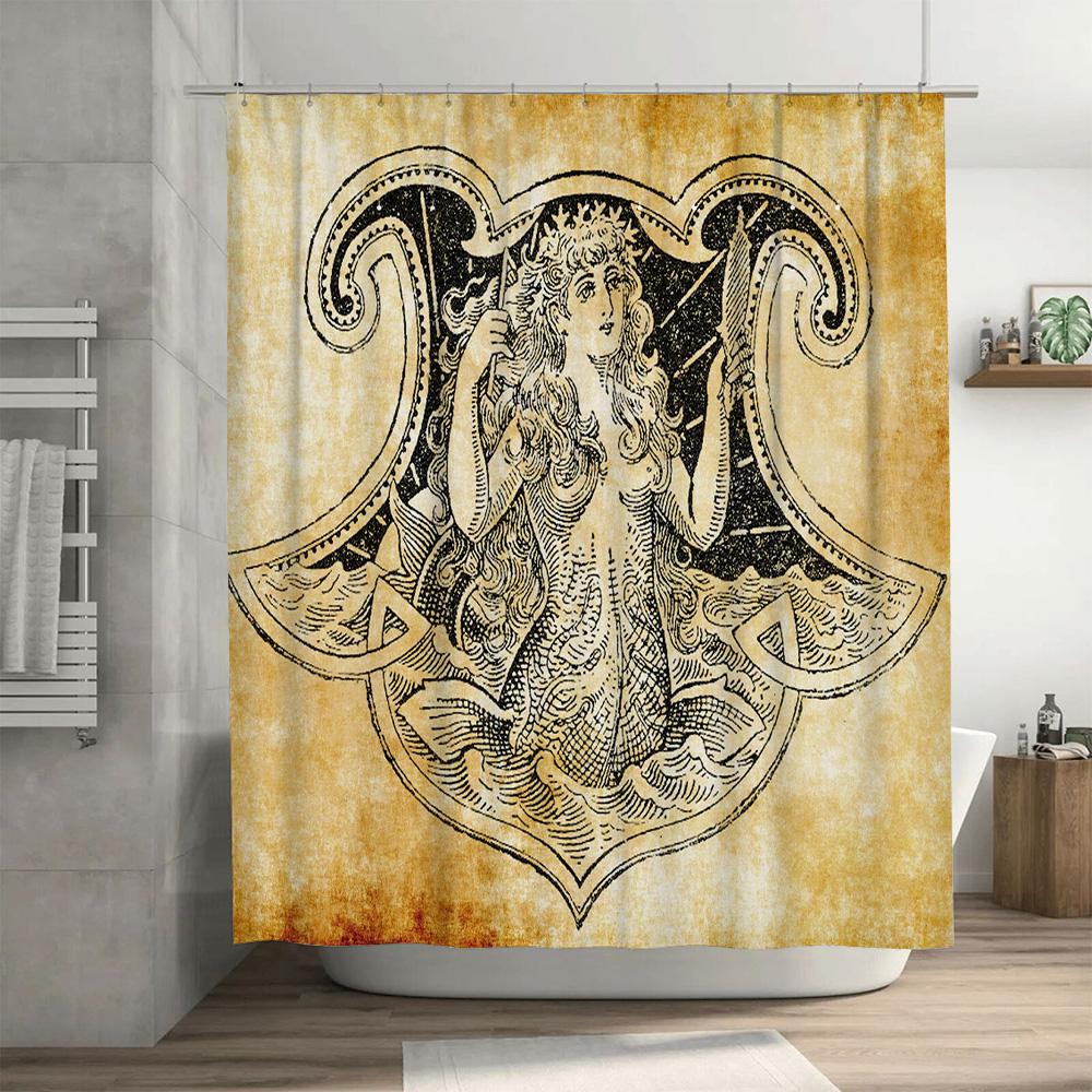 Vintage-inspired shower curtain with intricate design featuring mythical creatures perfect for your bathroom decor