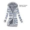 Striped Print Long Sleeve Sweater Coat Autumn Winter Buttons Closure Hooded Plush Lining Sweater Cardigan Outerwear