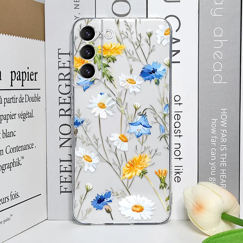 Sött blommönstrat mobilskal för Samsung S22 S21 FE Ultra Transparent Silikon Mjuka Skal för Samsung Galaxy S25 S24 S23 Plus Skydd