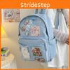 Casual Travel Nylon Backpack For Middle School Girls With Transparent Compartments And Badges Pendant