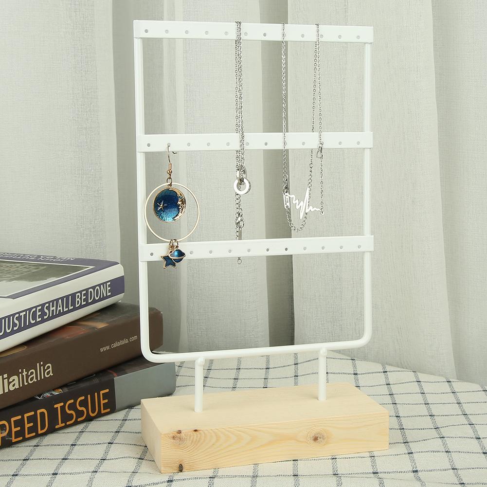 36 Holes Metal Jewelry Storage Rack Display Stand Rrings Necklace with Wood Base