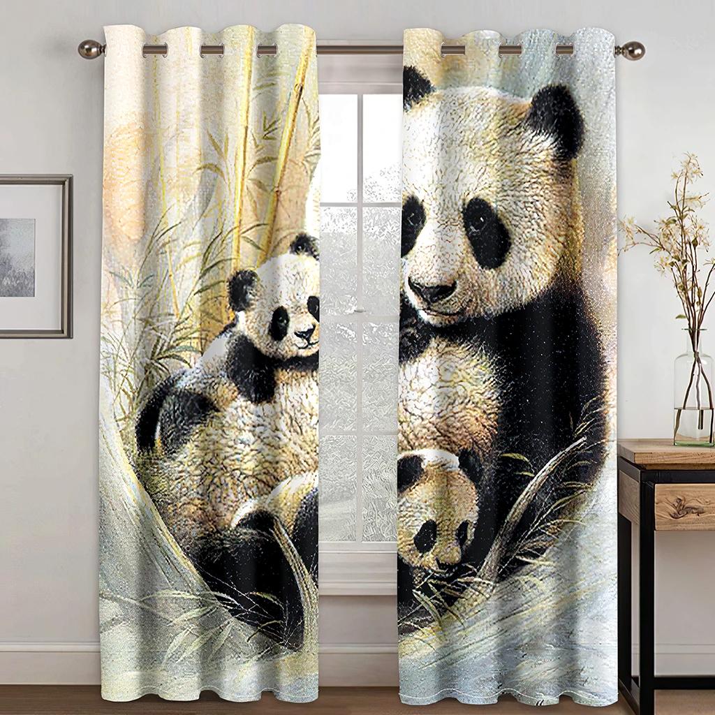 Cute Cartoon Panda High Shading Window Curtain Various Styles of Panda Patterns Thick Blackout Drape Child Bedroom Living Room