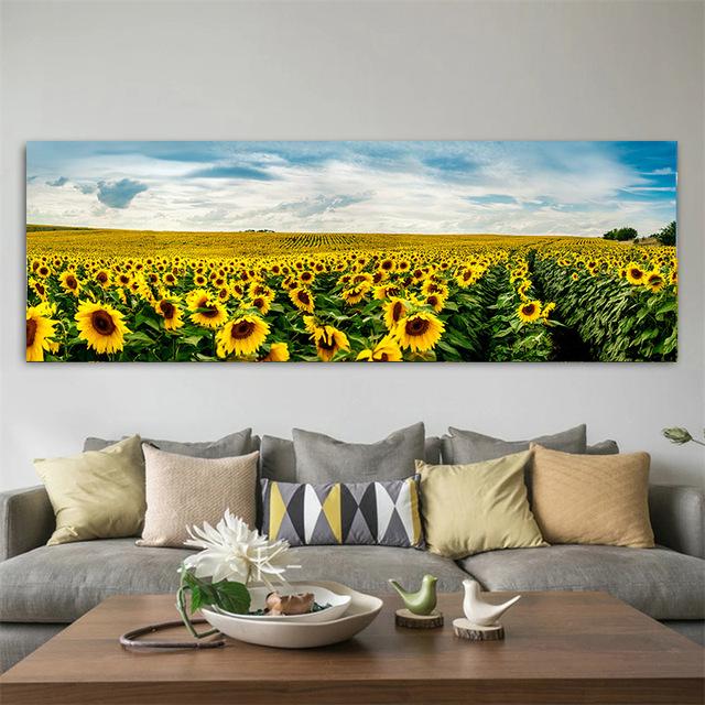 Pintura en lienzo de girasoles y paisaje de flores modernas, carteles e impresiones, imágenes artísticas de pared, Cuadros para sala de estar, decoración del hogar sin marco