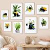 Funny Black Cat In a Potted Canvas Painting Animal Poster Nordic Minimalist Wall Art Pictures for Living Bedroom Home Decoration