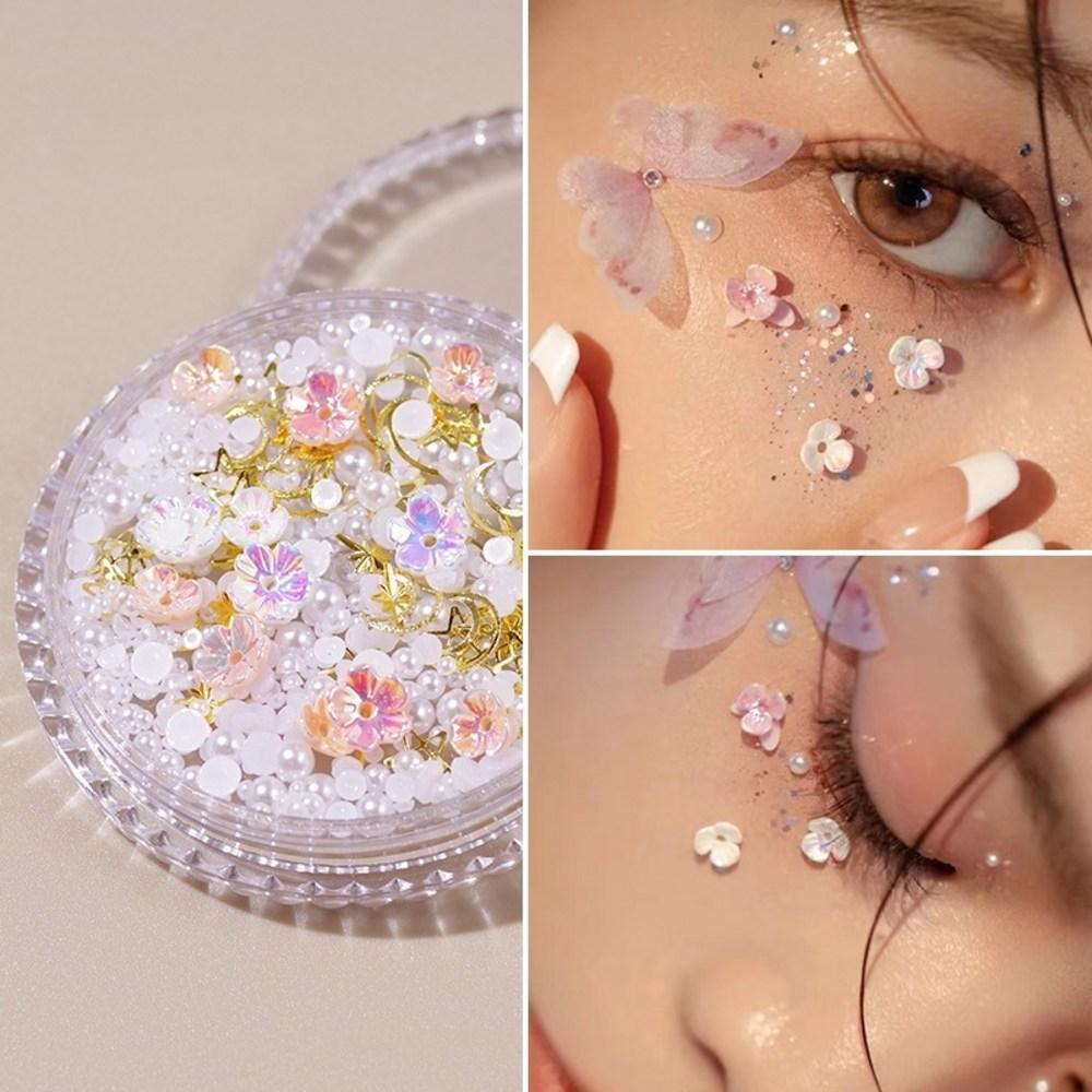 Adesivo de decoração facial para maquiagem de olhos e rosto, borboleta, diamante, pérola, strass, glitter, lantejoulas, faça você mesmo, decoração de unhas, 1 caixa
