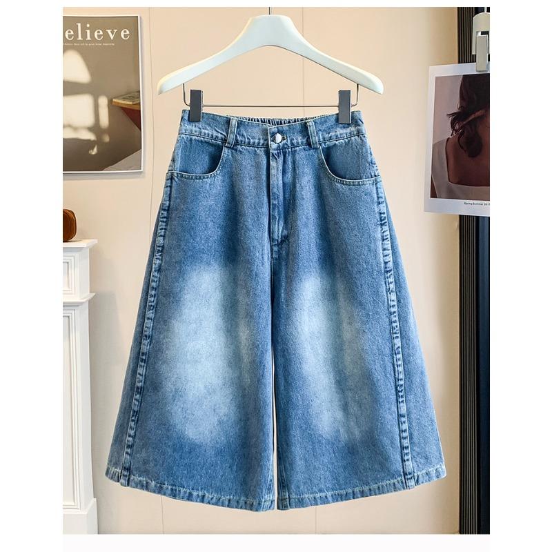 DIMANAF 2026 Nya Jeansbyxor för Kvinnor i Större Storlekar Denim Bomull Löst Casual Elastisk Midja Mode Dam Shorts Kläder Sommar