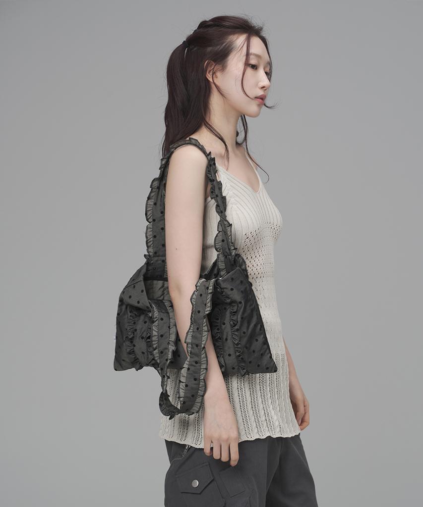 Kimimi Big Frill Dot Medium Shoulder Bag Gray