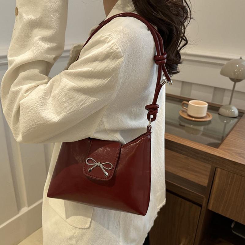 Trendy New Design Bow Armpit Handbag Solid Color PU Leather Bowknot Underarm Bag Sweet Women's Crossbody Bag