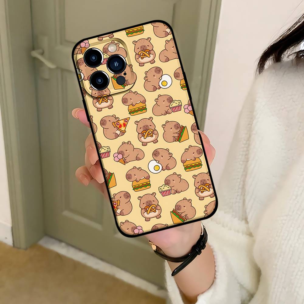 C-Cartoon-C-Cutes C-Capybara Phone Case Black That Fits For IPhone 17,16,15,11,13,14 Pro Max,Plus,X,Xr,Xs Max,13Mini