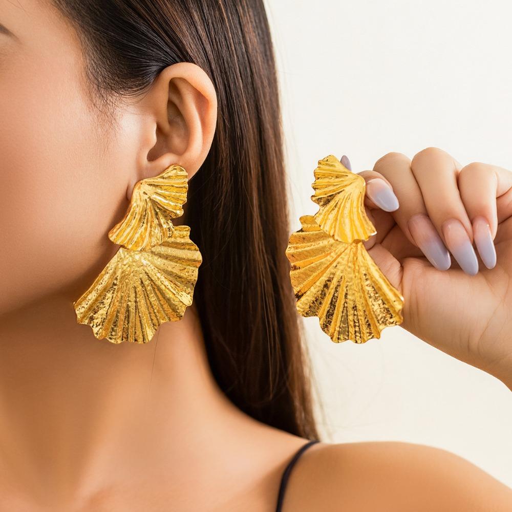 1Pair Stainless Steel Petal Flower Earrings Gold Color Geometric Earrings Goth Punk Earrings Women