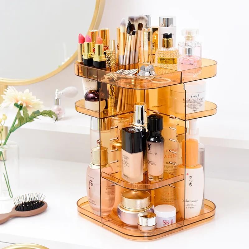 Makeup Organizer 360-degree Rotating Plastic Cosmetic Storage Box Jewelry Container Make Up Case Makeup Brush Holder
