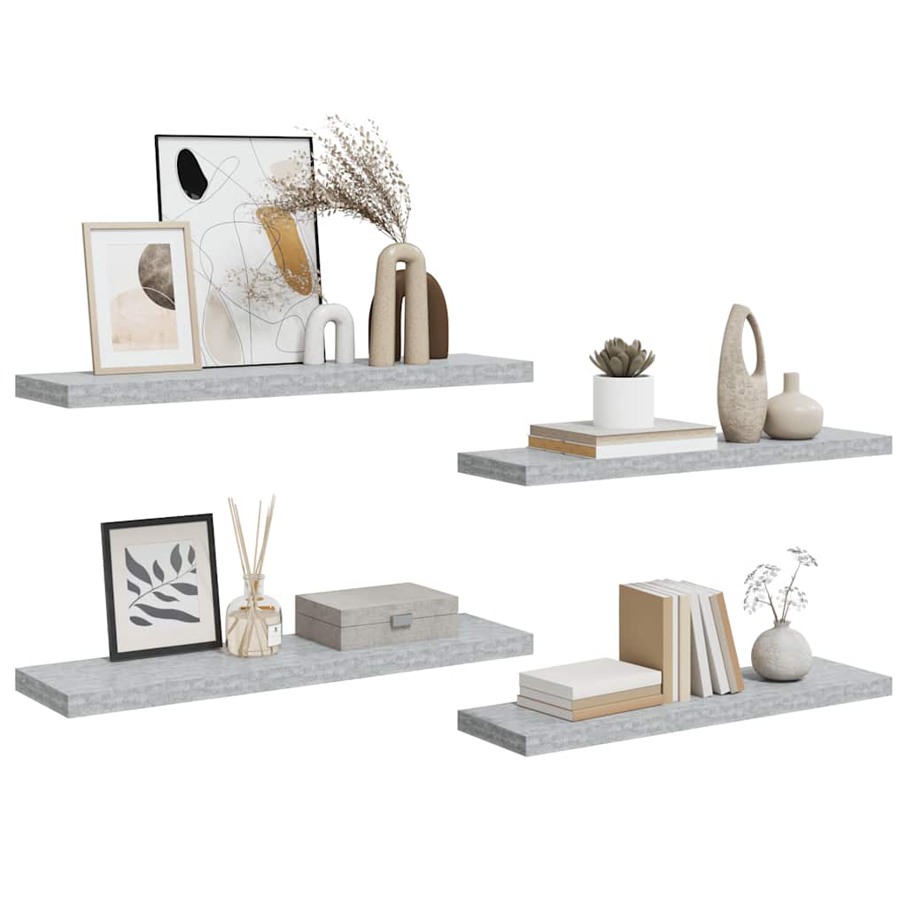 Floating Shelves 4 Pcs Concrete Grey 90 X 23.5 X 3.8 Cm MDF