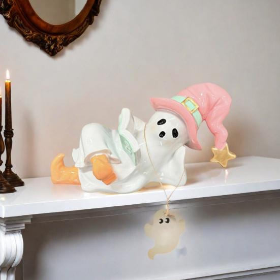 Halloween Ghost Statue Resin Sculpture Waterproof UV Resistant Holding Book Tabletop Decoration Party Ornament