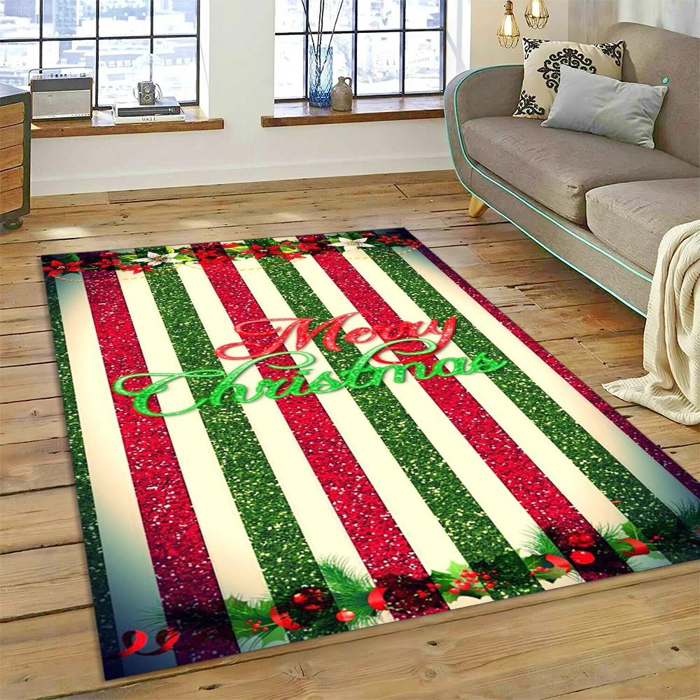 3D Fröhlicher Weihnachtsbaum Weihnachtsmann Cartoon Bereichsteppich Groß, Teppich für Zuhause Wohnzimmer Sofa Fußmatte Dekor, Kinder Rutschfeste Bodenmatte