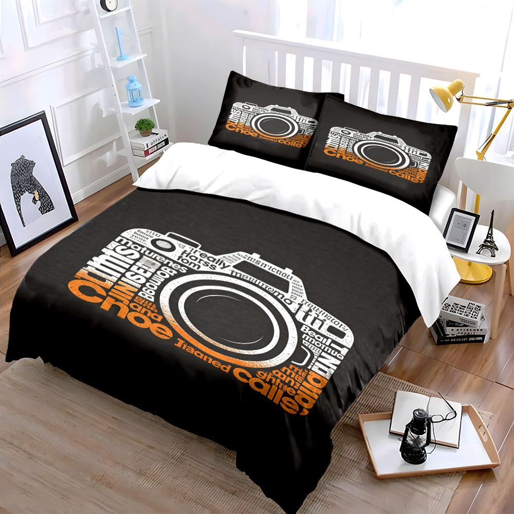 Camera en typografie ontwerp. Beddengoedsets Dekbedovertreksets Dekbedovertrekken Kussenslopen(1 * Dekbedovertrek 2 * Kussenslopen, zonder dekbedvulling)
