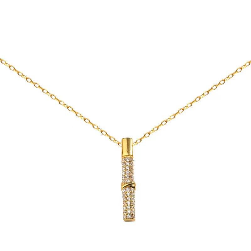 Neue Bambus-Halskette mit Nischendesign und Diamant-Intarsien für Damen, schlichtes, leichtes, luxuriöses Temperament, Bambus-Gelenkanhänger, Schlüsselbeinkette