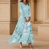 Damen Casual 3/4-Ärmel V-Ausschnitt Blumenmuster Maxi A-Linien Strandkleid