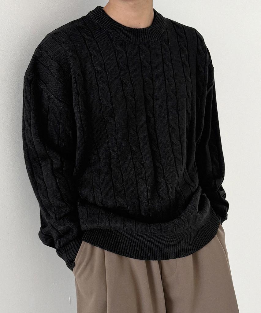 ORIGINALDAY Oversized Round Cable Knit Black