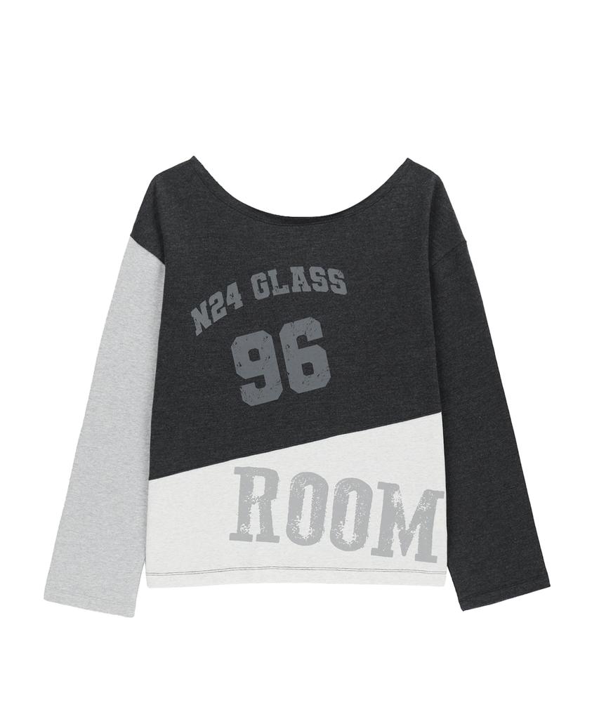 Saendeulig One Shoulder Color Block T-Shirt_Charcoal