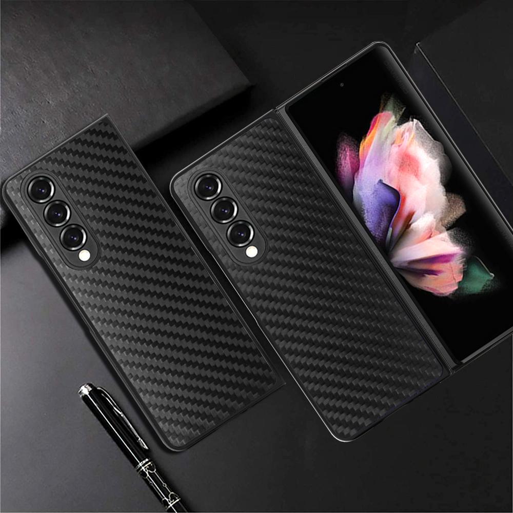 Luxury Carbon Fibre Hard Pc Slim Phone Case For Samsung Galaxy Z Fold 3 5g Shockproof Cover With Screen Protector
