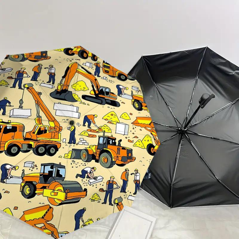 1PC Construction Workers Construction Vehicles Umbrella-8-Rib Reinforced Portable Folding Travel Suitable for All Seasons