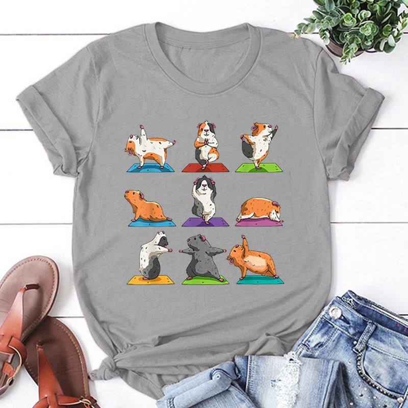 Yoga Guinea Pig Printing T Shirt Unisex Cool Summer Casual T Shirt