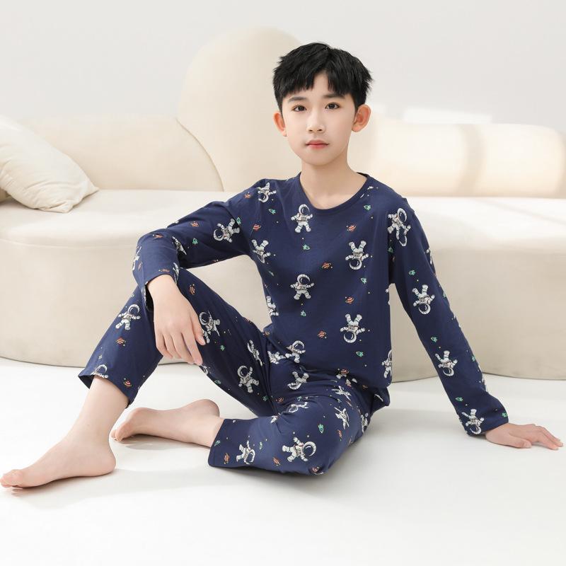 Boys' Long Sleeve Cotton Pajama Set for Summer with Air Conditioning Suit