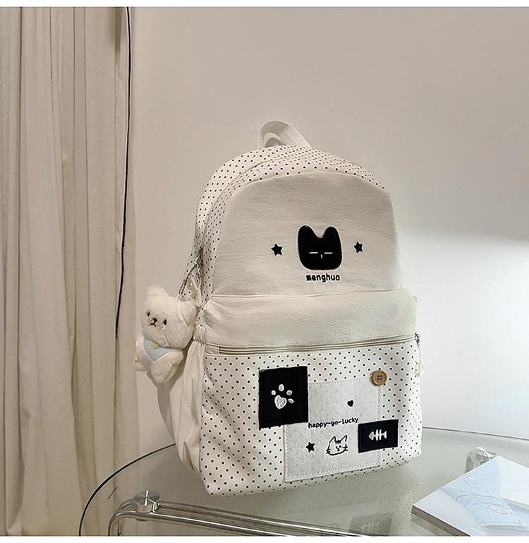 Cute Cat Dot Backpack For High School Girls Nylon School Bag