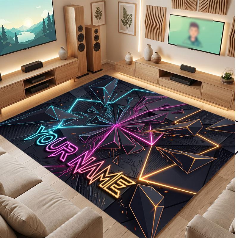 Covor de podea din catifea de cristal cu temă geometrică abstractă Covor cald personalizat cu nume text Decorațiune pentru casă