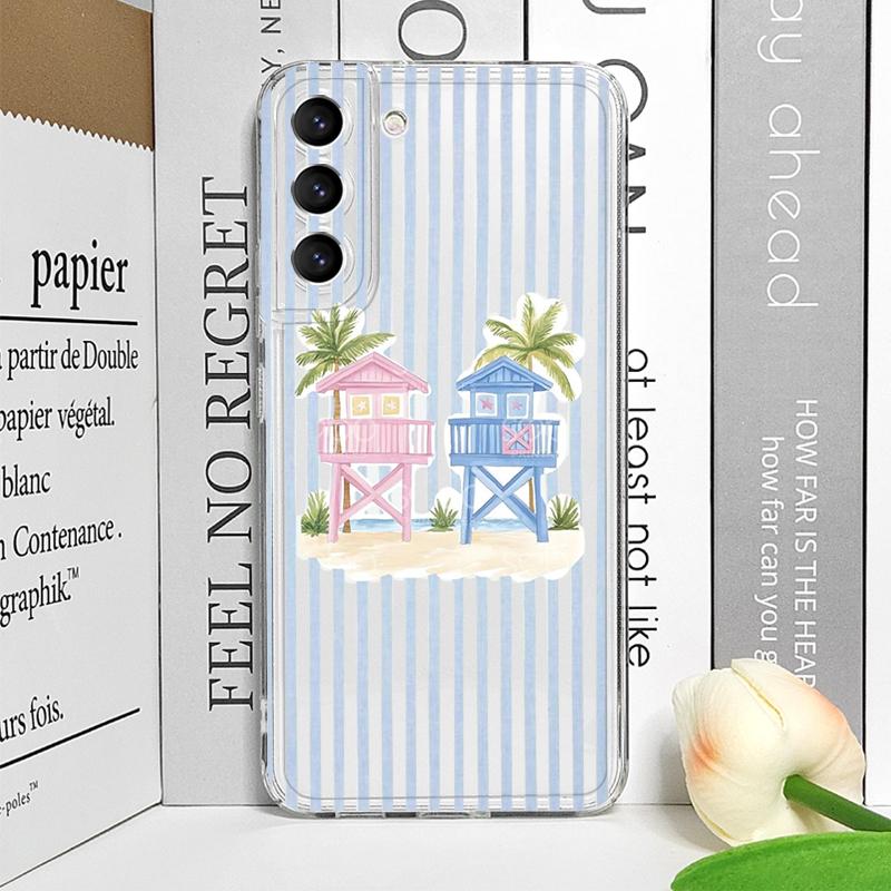 Kreative Hand-Kokospalme Gestreiftes Muster Handyhülle für Samsung Galaxy S26 S25 Ultra S24 S23 S22 Plus S21 FE S20 5G Weiche Hülle