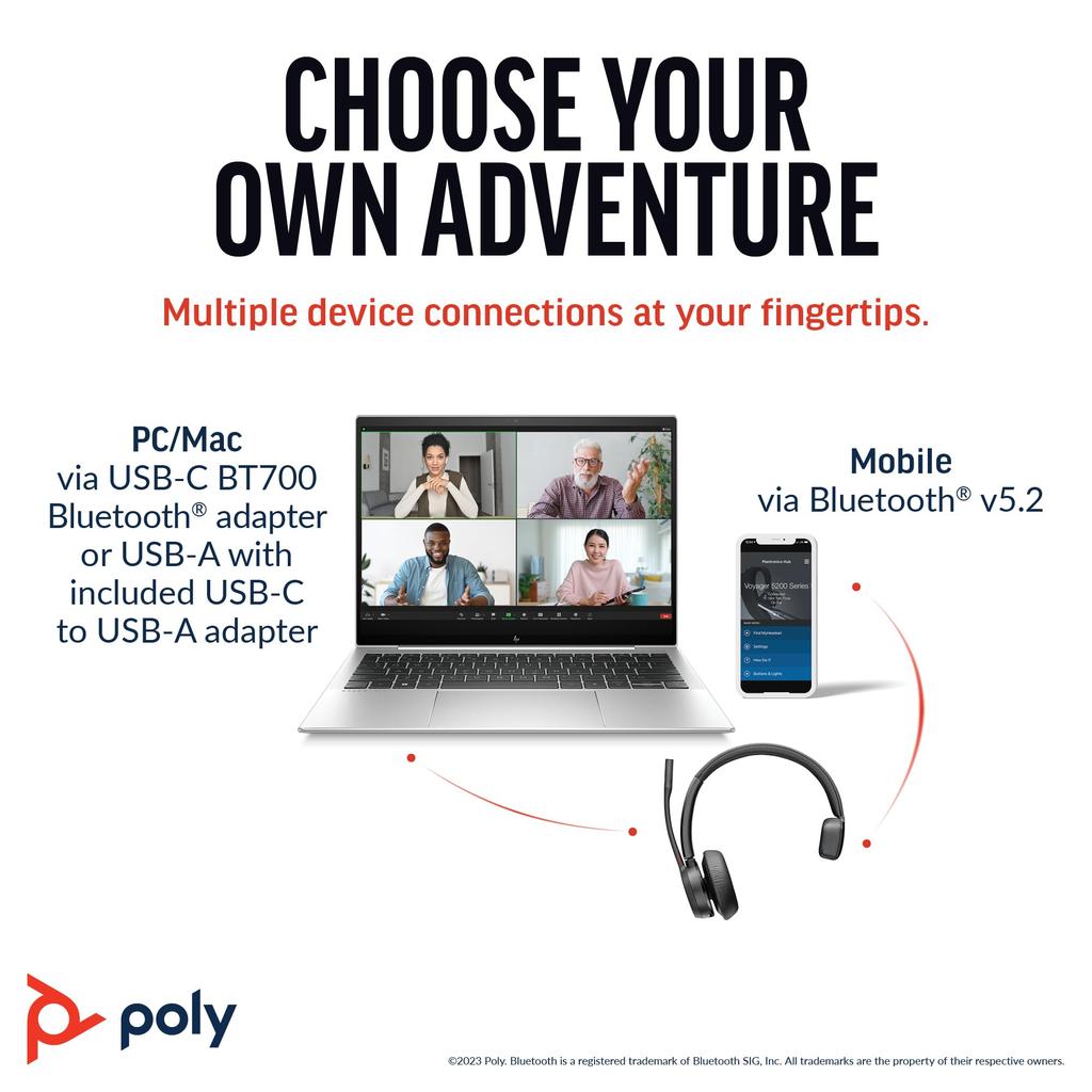 Poly Bezprzewodowy zestaw słuchawkowy Voyager 4310 z certyfikowanym przez Microsoft Bluetooth i bezprzewodowymi słuchawkami Bluetooth do i konferencji internetowych, pojedynczy na jedno ucho