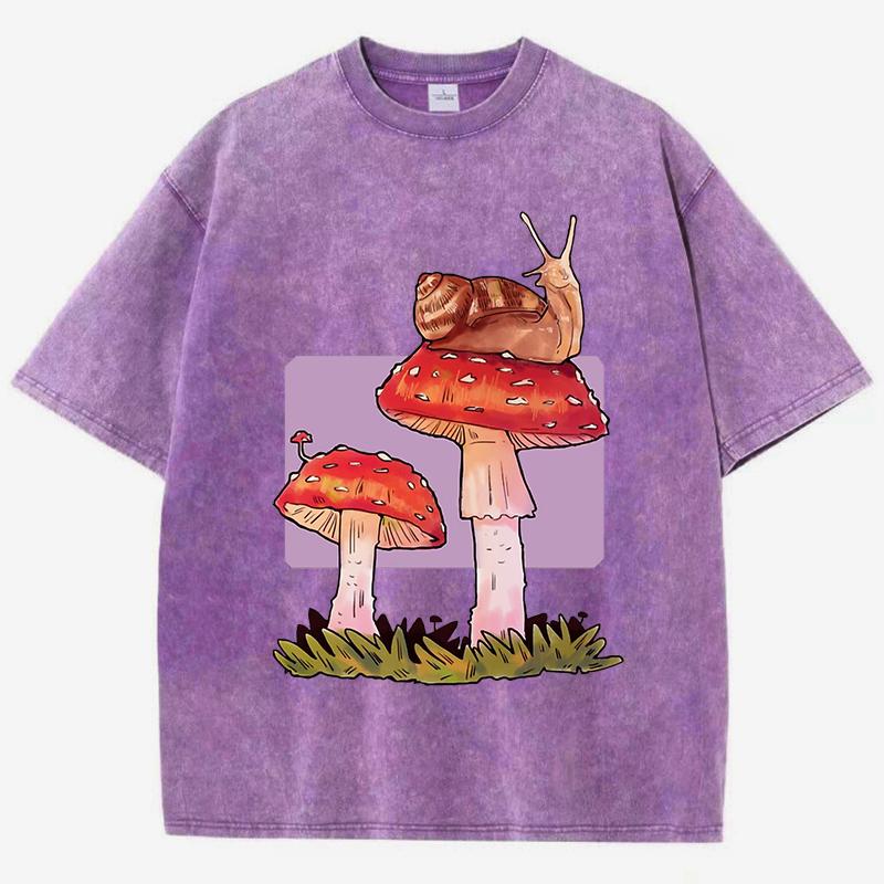 Snigel Svamp Kreativ Tryckt Dam Tvättade T-shirts Bomull Hip Hop T-shirt Casual Y2K Mjuk Sportkläder Lösa Kläder