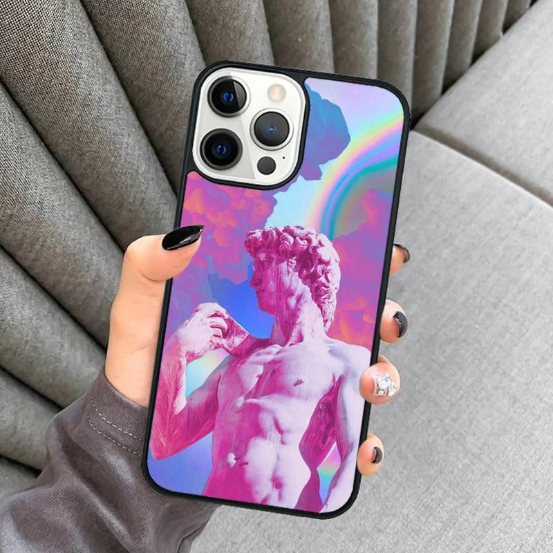 Statue Vaporwave Glitch Art Phone Case For iPhone 16 15 13 14 Pro Max 11 12 Mini Plus 2022 XR XS MAX Cover Coque