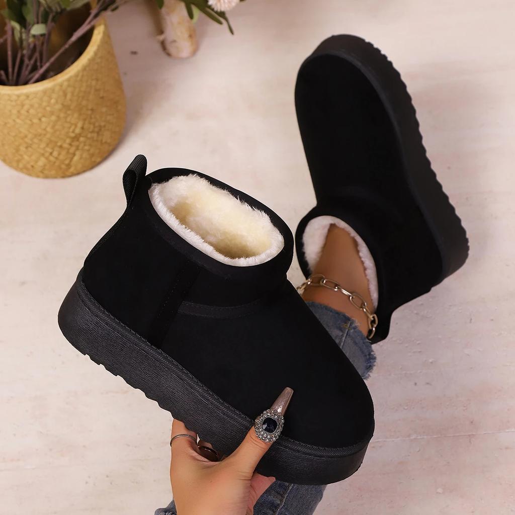 Women Winter Outdoor Snow Boots Plush Non-slip Mid-top Thick Sole Warm Platform Boots Thickened Fluff Solid Shoes for Women