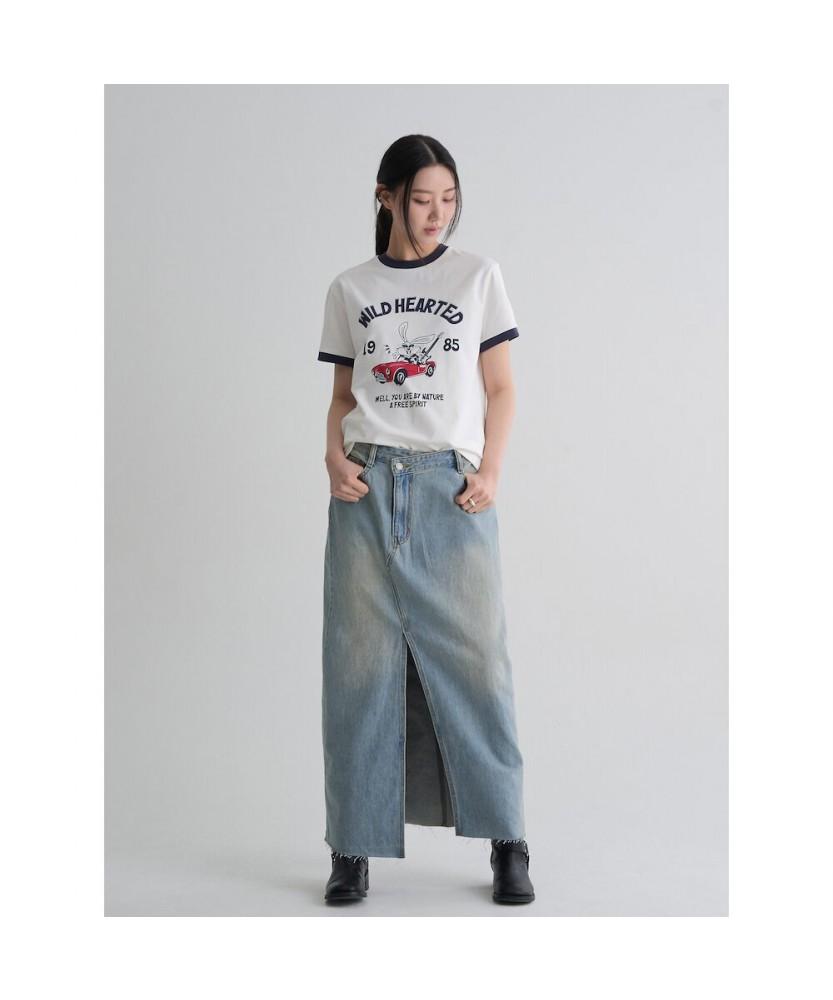 8SECONDS Diagonal Fastening Denim Maxi Skirt Sky Blue